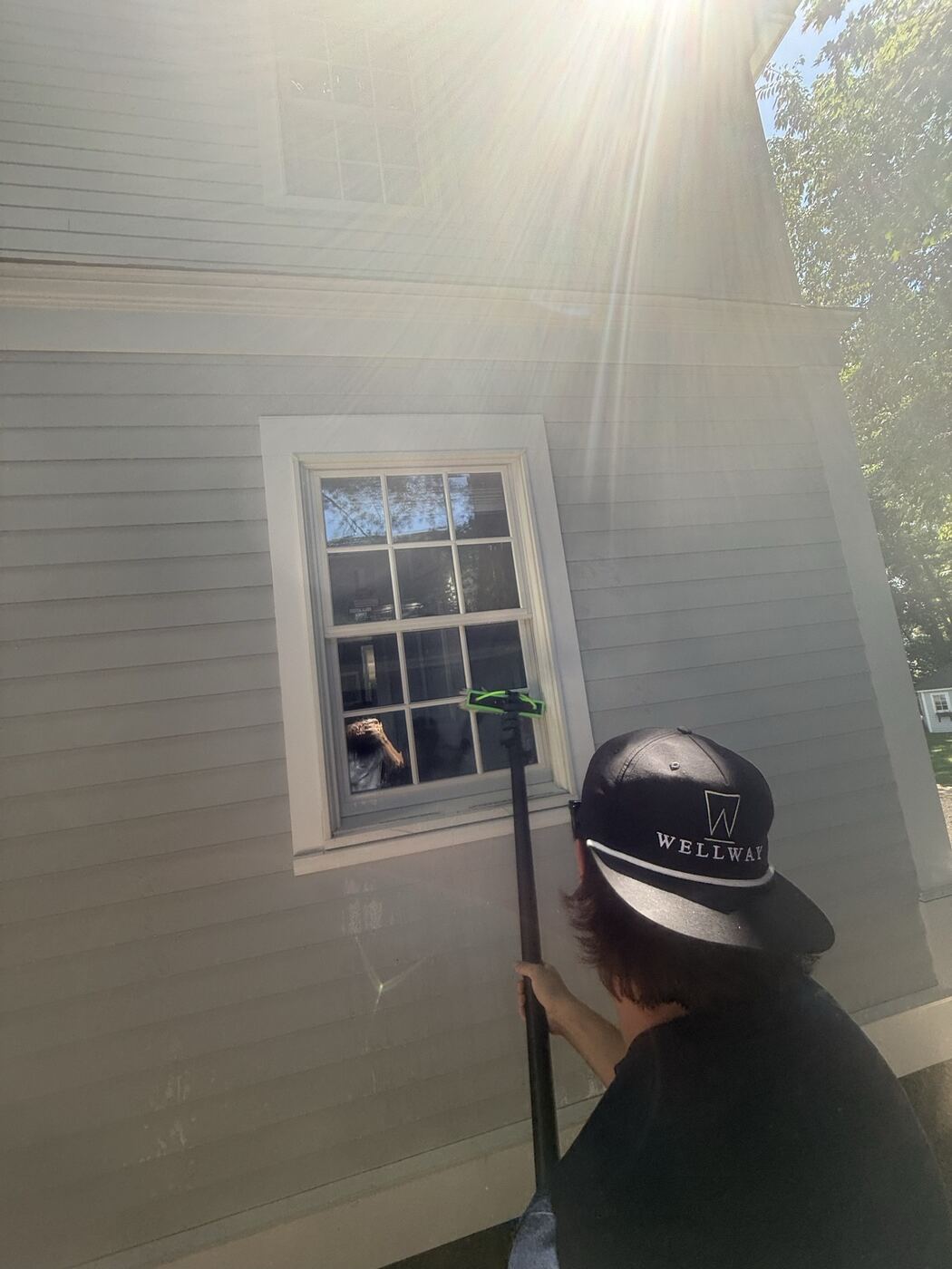 Squeegeeing a twelve-pane window